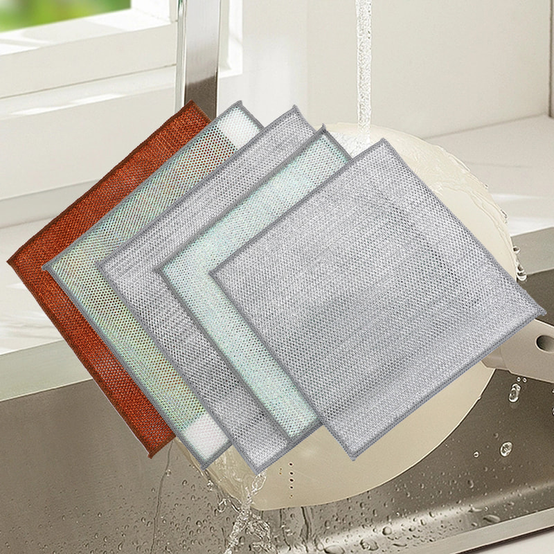 Bronz Renkli Temizlik Bezi Çift Taraflı Gümüş Tel Bulaşık Bezi